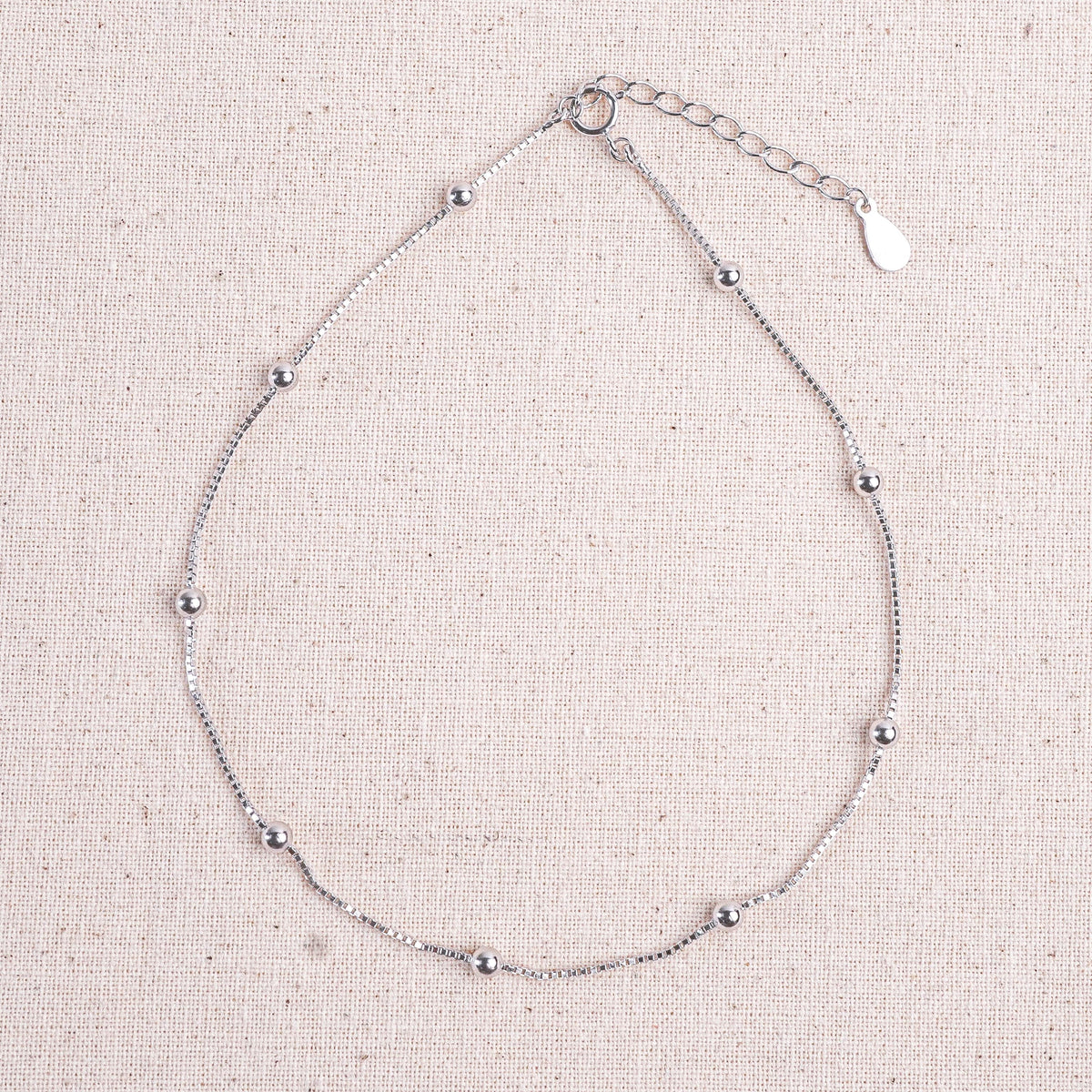925 Sterling Silver Minimal Beaded Elegance Anklet