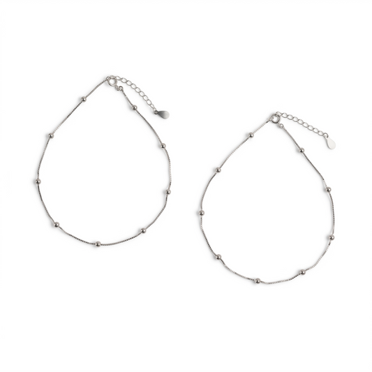 Silver Minimal Beaded Elegance Anklet