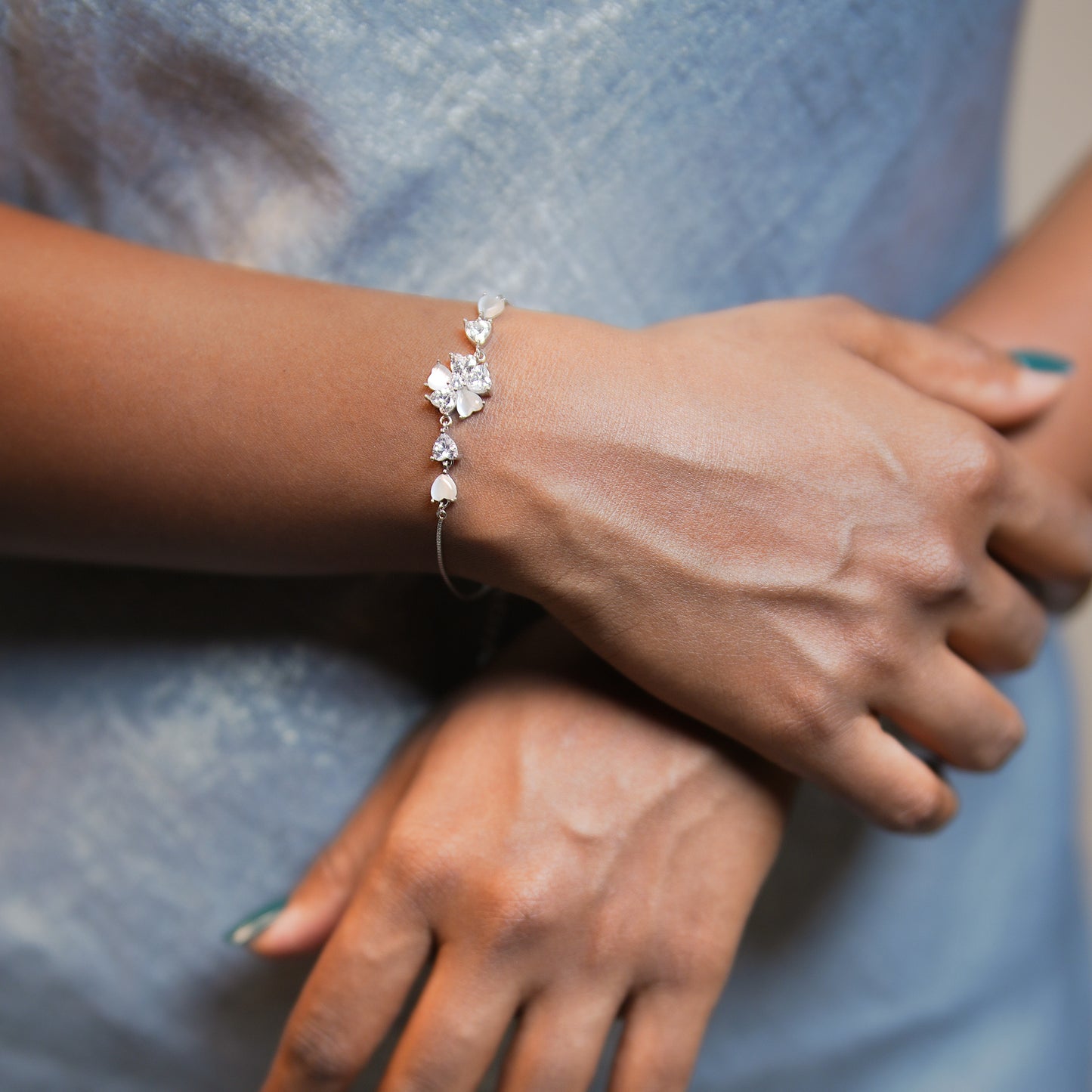 Silver Radiant Floral Petal Bracelet