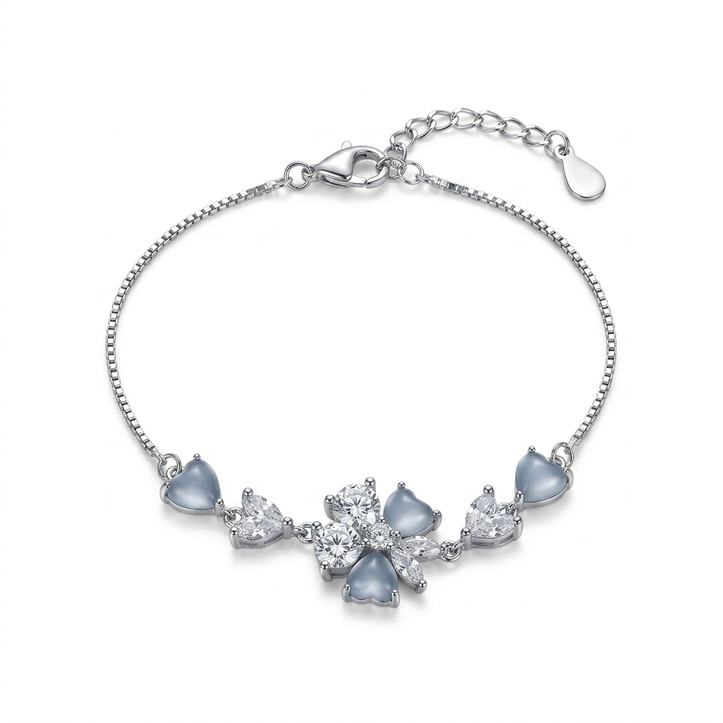 Silver Heart Petal Mist Bracelet