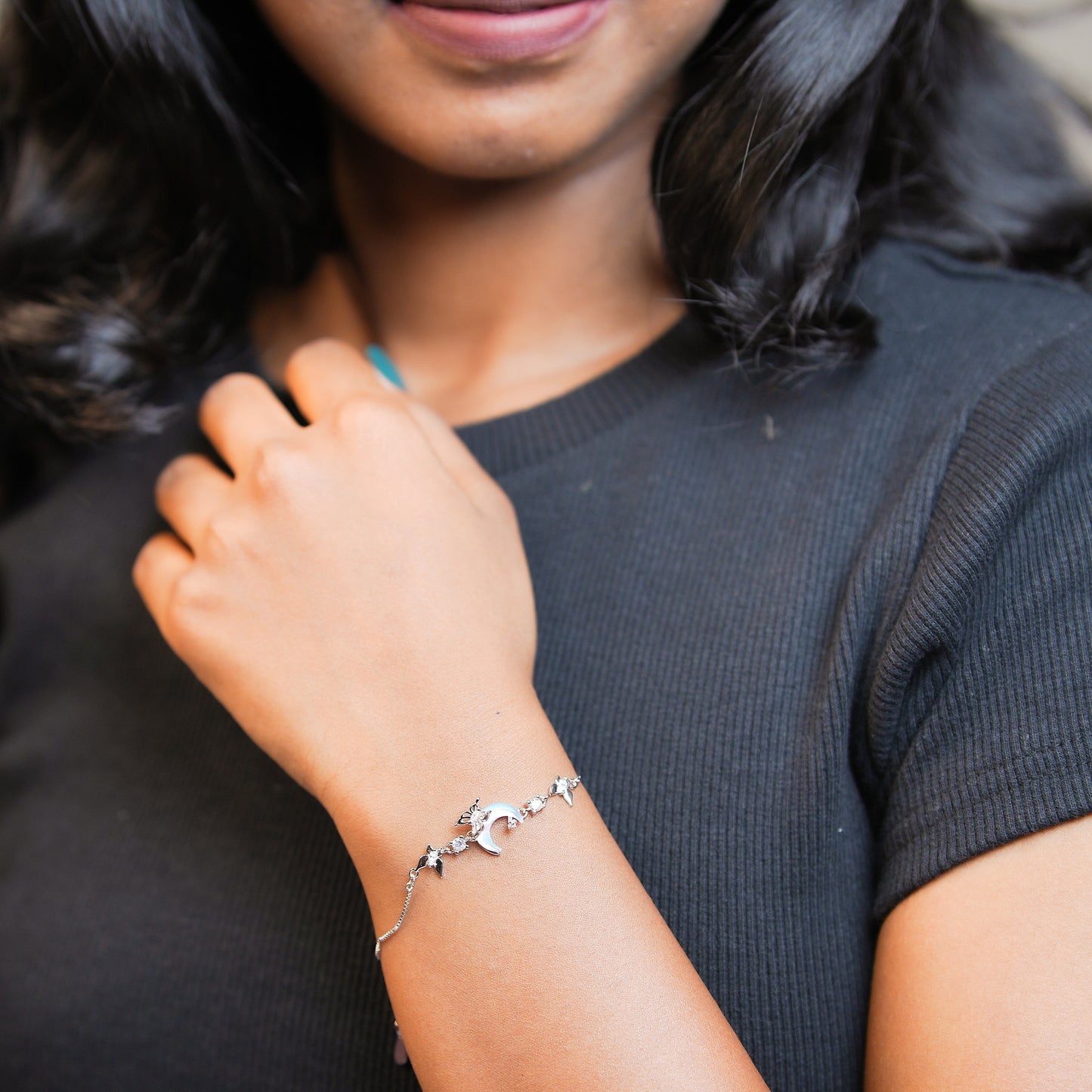 Silver Celestial Butterfly Moon Women Chain Bracelet