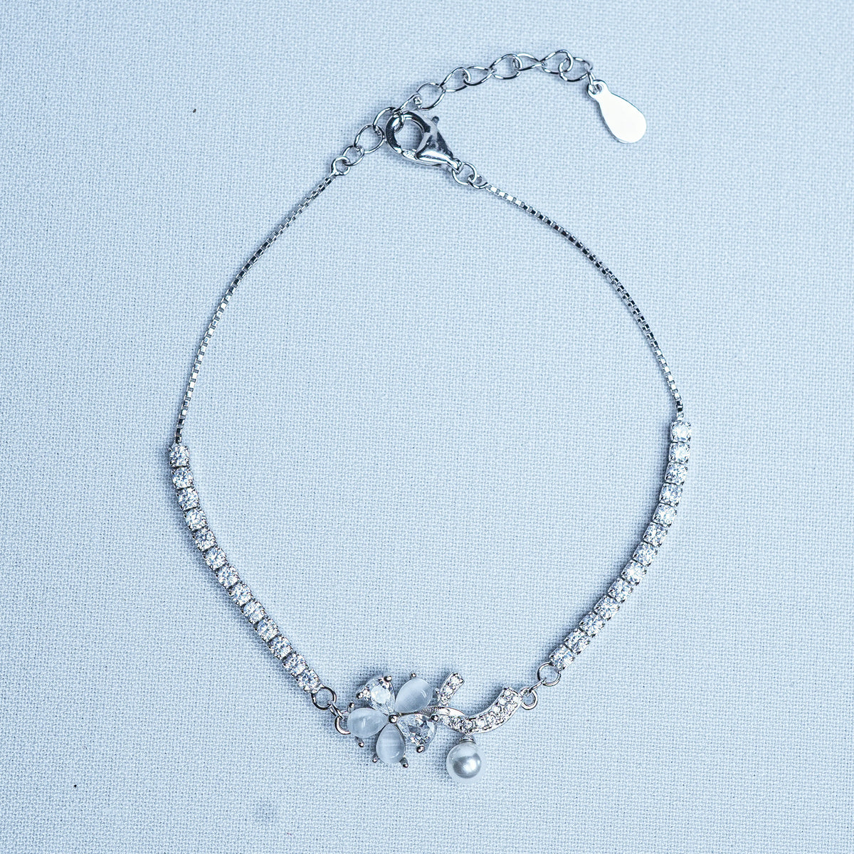 925 Sterling Silver Floral Pearl Bloom Women Chain Bracelet