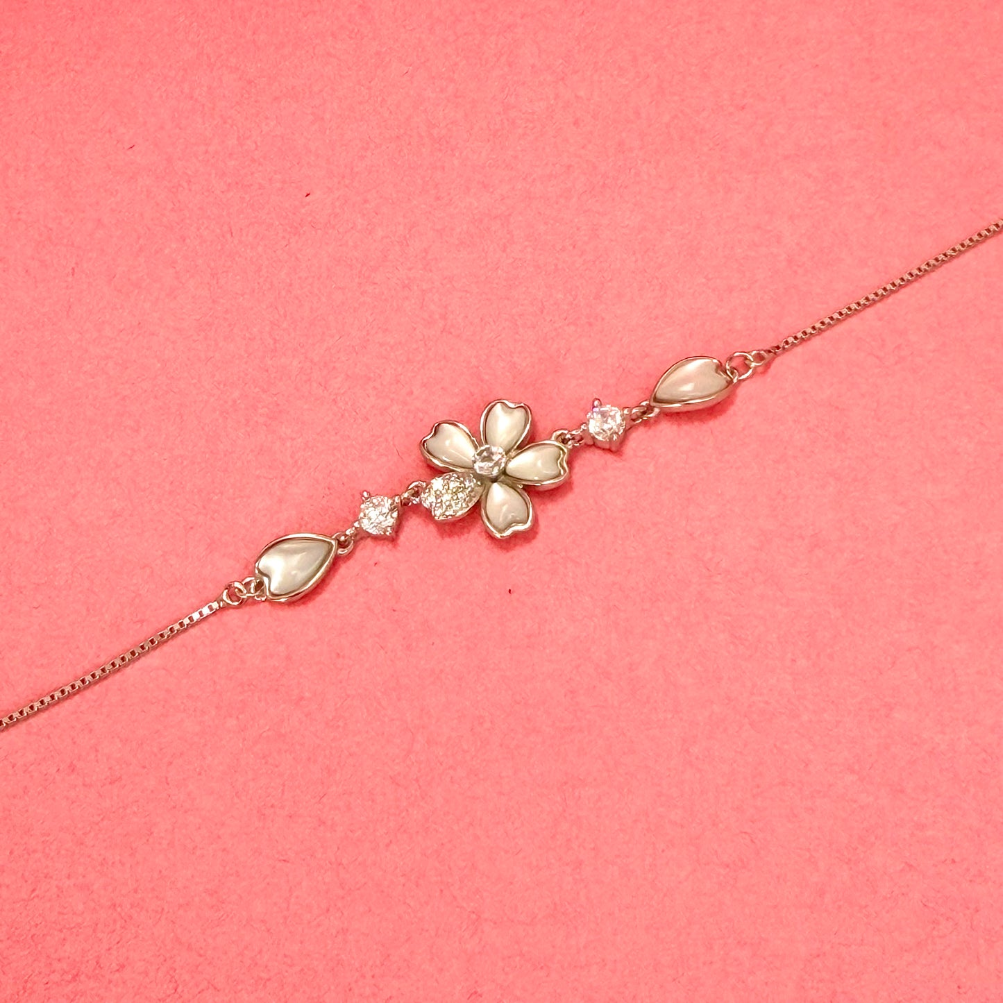 925 Sterling Silver Radiant Floral Petal Women Chain Bracelet
