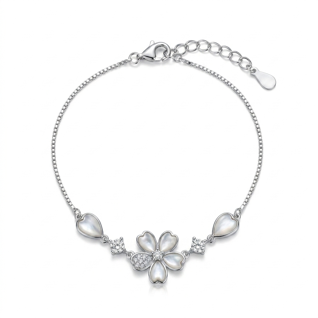 Silver Radiant Floral Petal Women Chain Bracelet