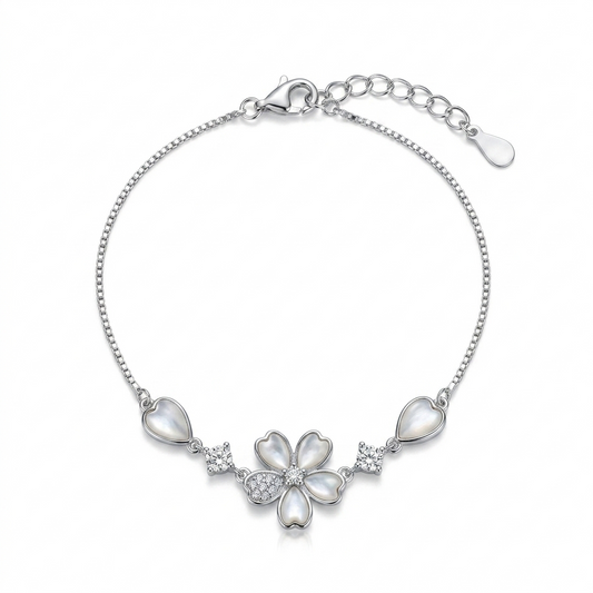 Silver Radiant Floral Petal Women Chain Bracelet