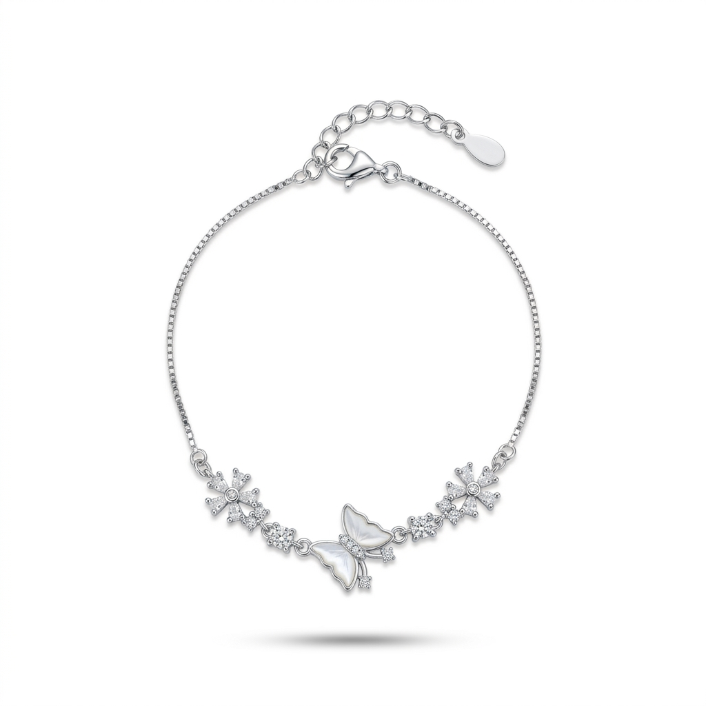 Silver Butterfly Petal Blooming Women Chain Bracelet