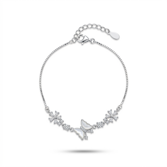 Silver Butterfly Petal Blooming Women Chain Bracelet