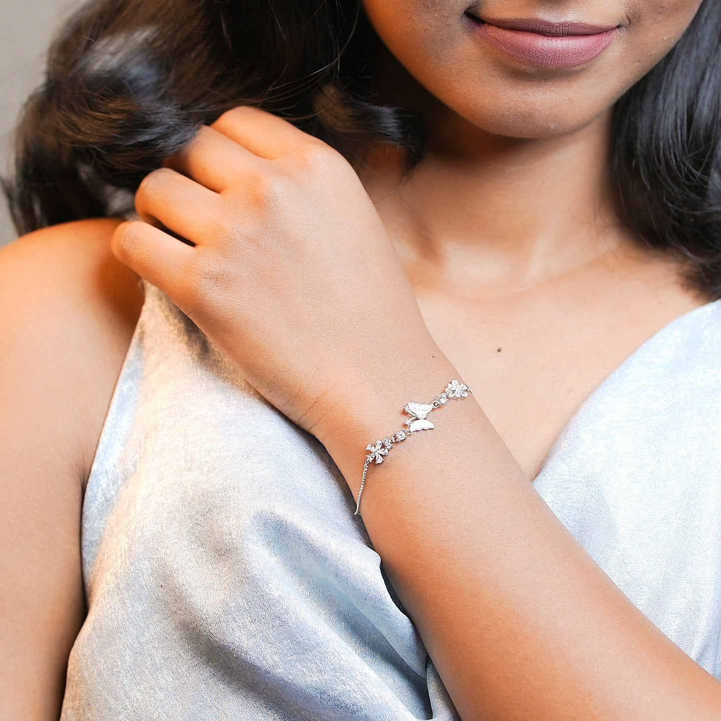 Silver Butterfly Petal Blooming Women Chain Bracelet