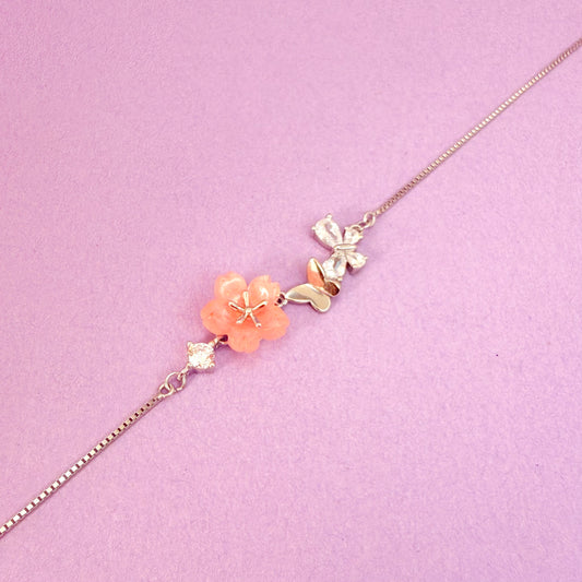 925 Sterling Silver Butterfly Petal Blooming Women Chain Bracelet