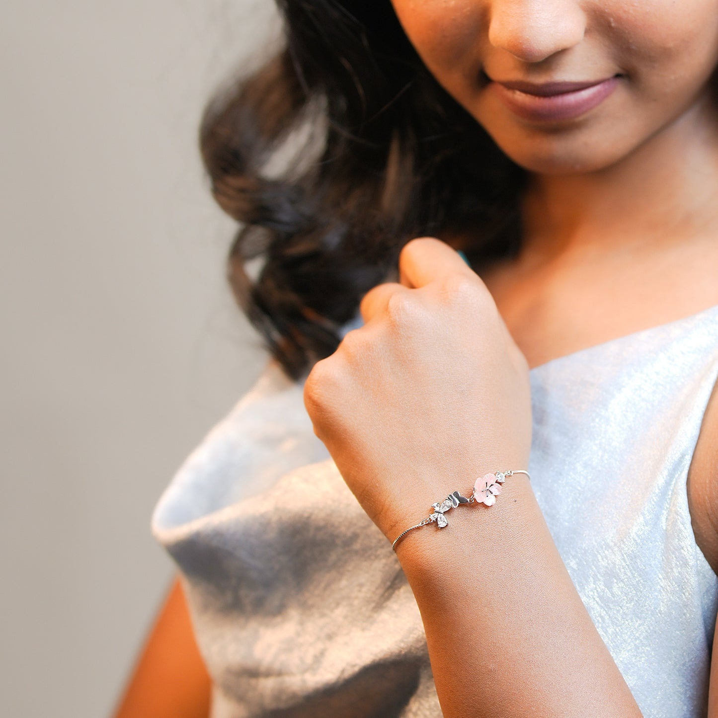 Silver Butterfly Petal Blooming Women Chain Bracelet