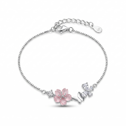 Silver Butterfly Petal Blooming Women Chain Bracelet