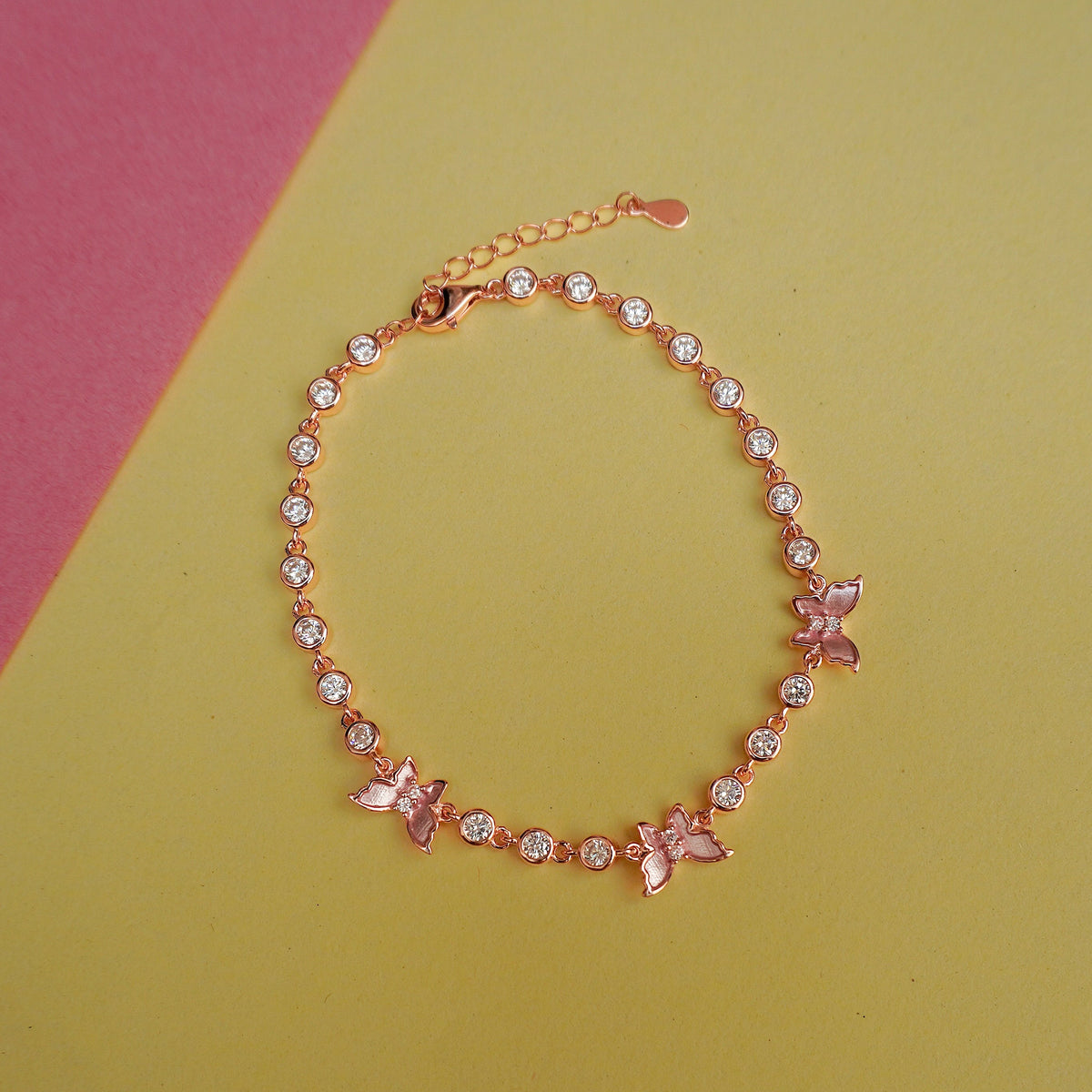 925 Sterling Silver Rosegold Butterfly Bracelet