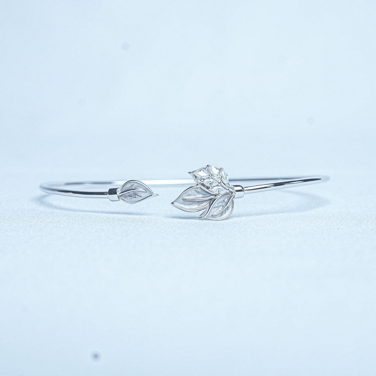 925 Sterling Silver Blooming Leaf Women Cuff Bracelet