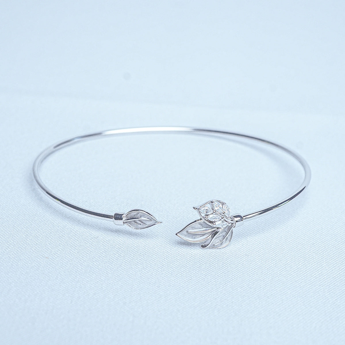 925 Sterling Silver Blooming Leaf Women Cuff Bracelet