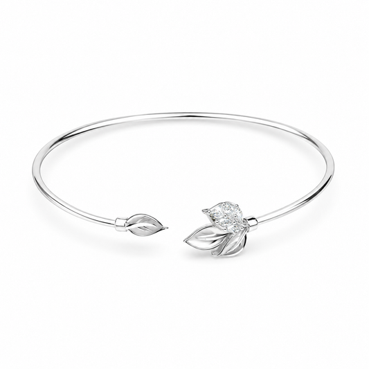 Silver Blooming Leaf Women Cuff Bracelet