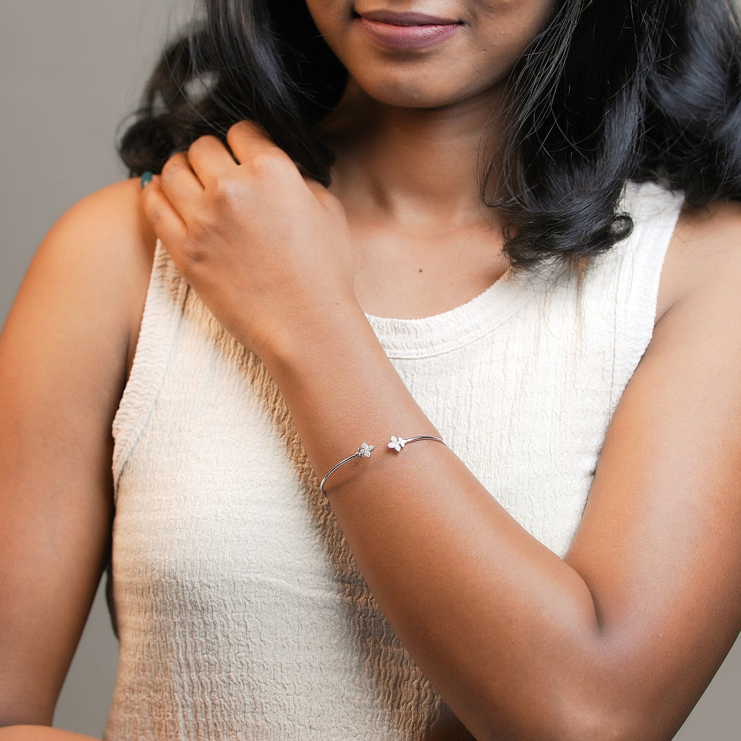 Silver Crystal leaf Women Cuff Bracelet