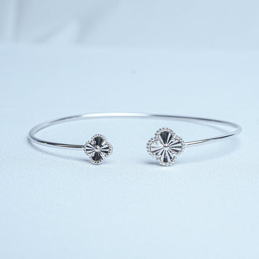 Silver Lucky Charm Clover Women Cuff Bracelet