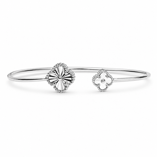 Silver Lucky Charm Clover Women Cuff Bracelet