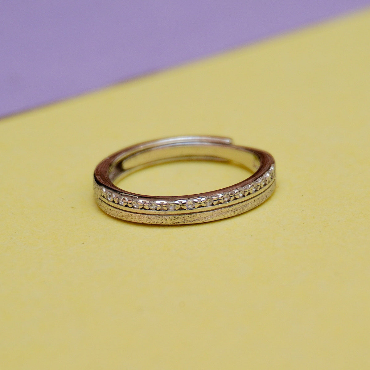 925 Sterling Silver Dual Texture with White Stone Couple Ring