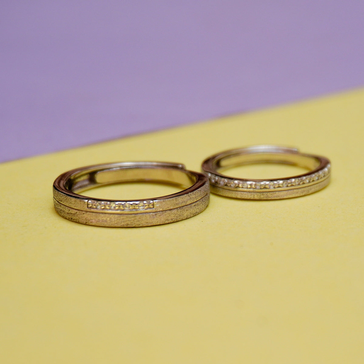 925 Sterling Silver Dual Texture with White Stone Couple Ring