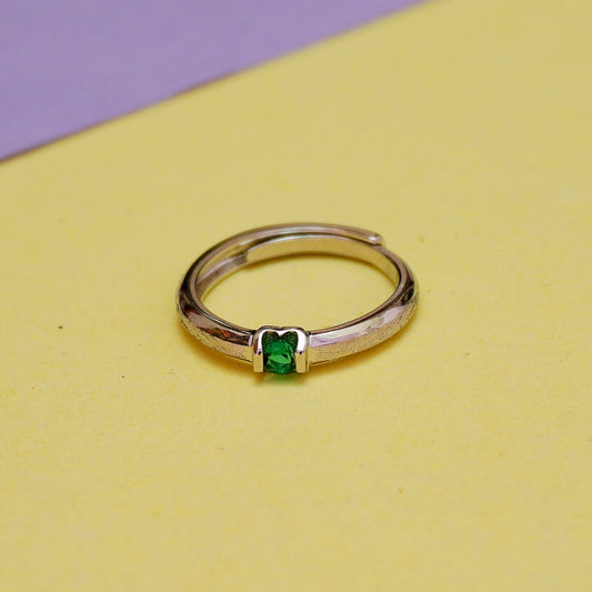 925 Sterling Silver Green Stone Couple Ring