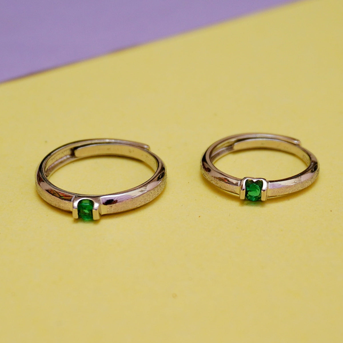 925 Sterling Silver Green Stone Couple Ring
