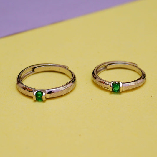 925 Sterling Silver Green Stone Couple Ring