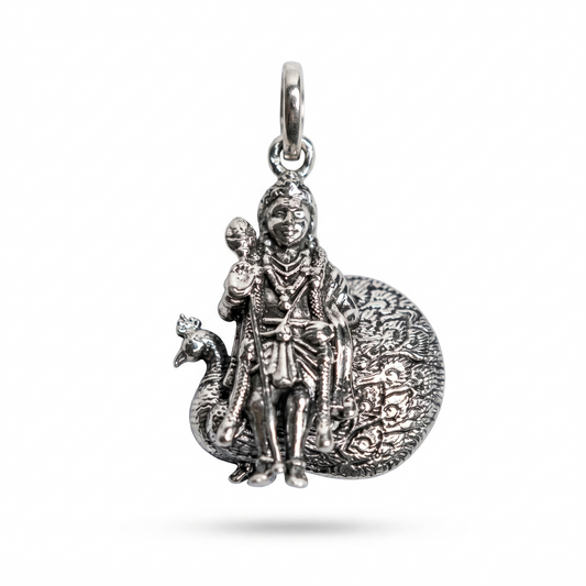 Silver Designer Peacock Murugan Pendant (Without Chain)