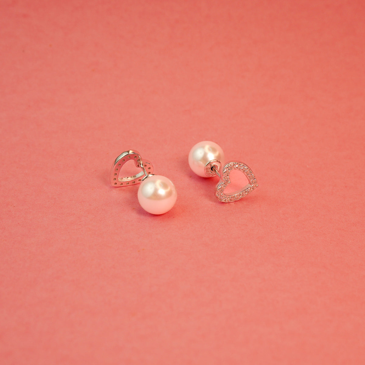 925 Sterling Silver Two-Way Heart Pearl Stud Earring