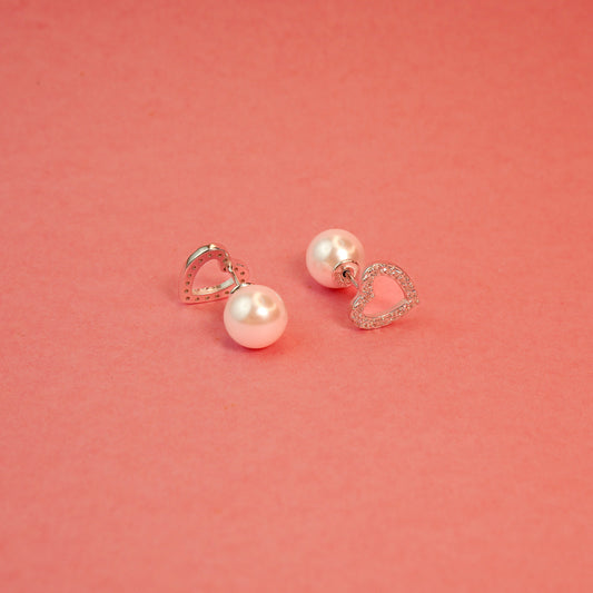 925 Sterling Silver Two-Way Heart Pearl Stud Earring