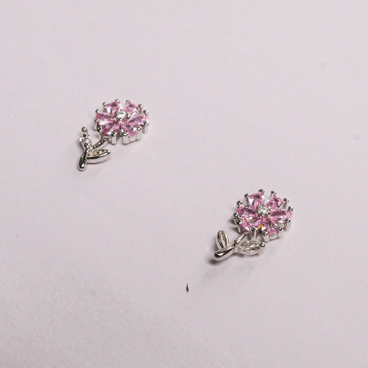 925 Sterling Pink Crystal Leaf Drop Earrings