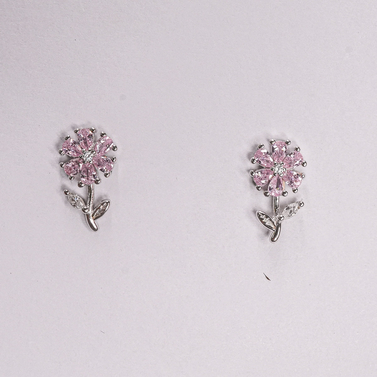925 Sterling Pink Crystal Leaf Drop Earrings