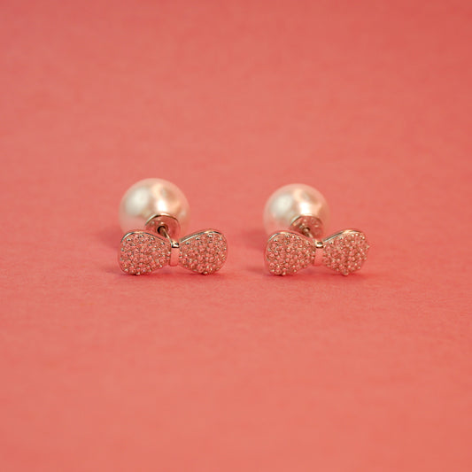 925 Sterling Silver Two-Way Bow Pearl Stud Earring