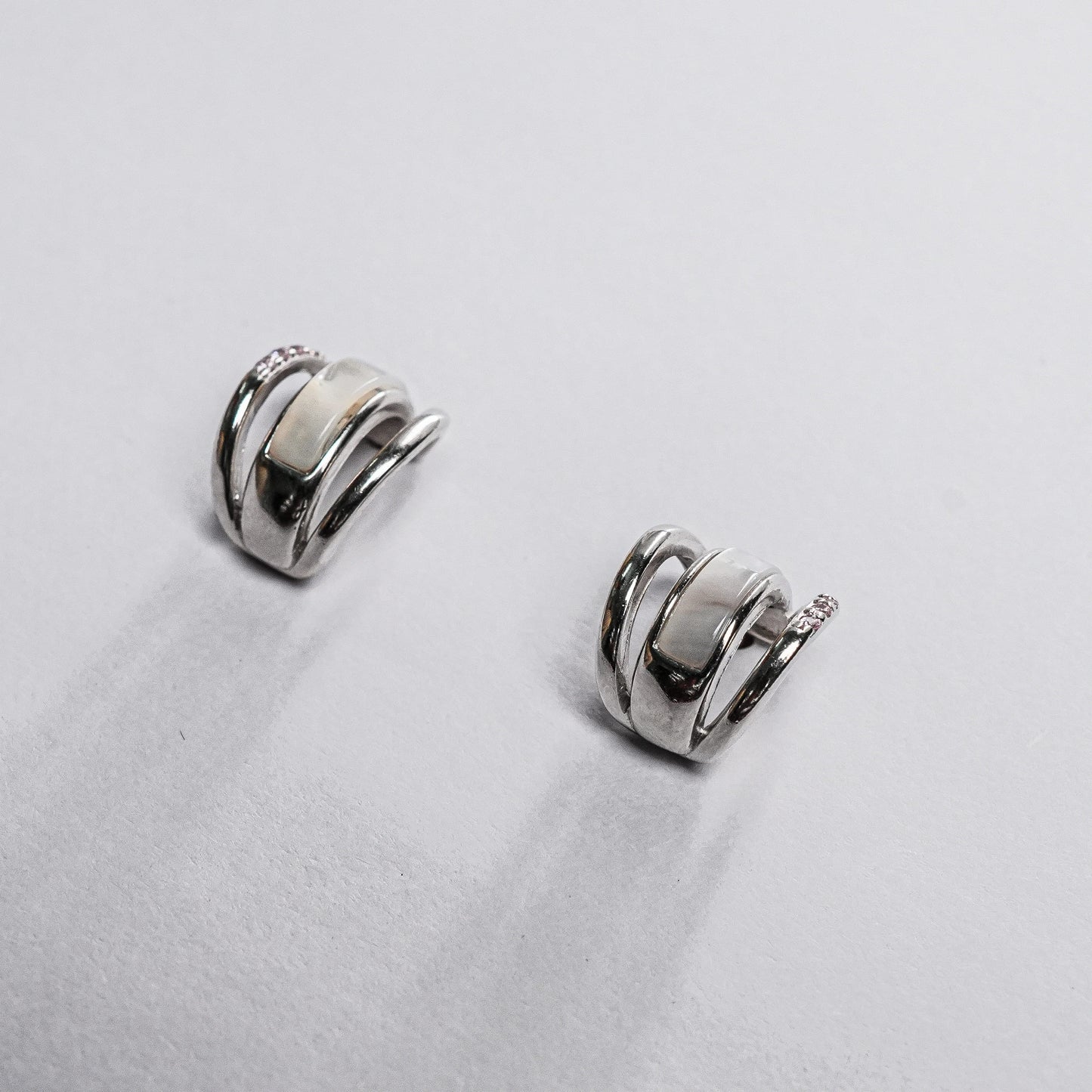 925 Sterling Silver Multi Row Mother of Pearl Drop Earrings