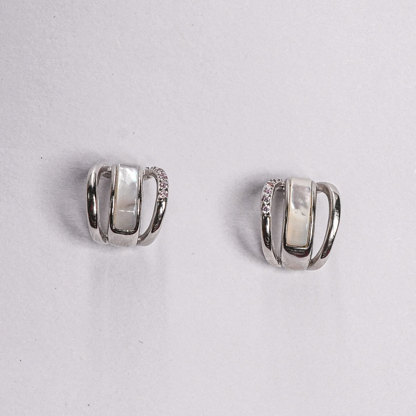 925 Sterling Silver Multi Row Mother of Pearl Drop Earrings