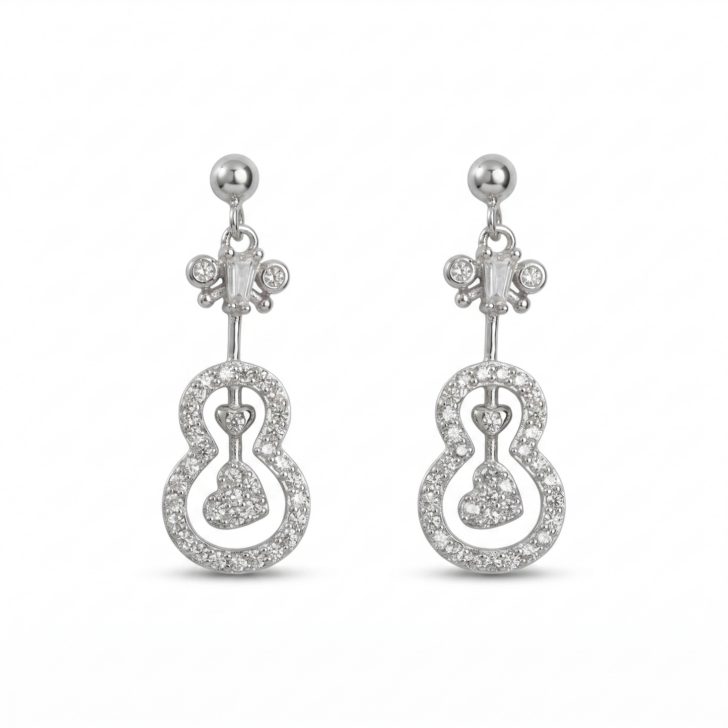 Silver Love String Guitar Drop Earrings