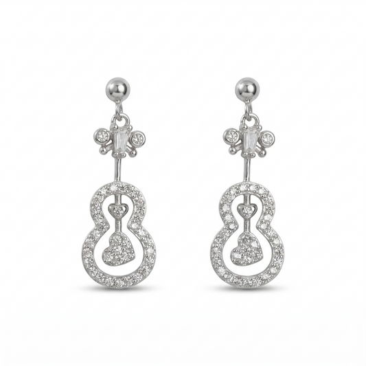 Silver Love String Guitar Drop Earrings