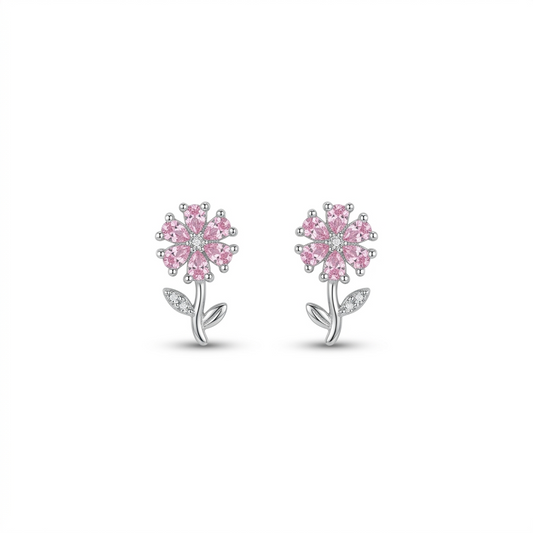 Pink Crystal Leaf Drop Earrings