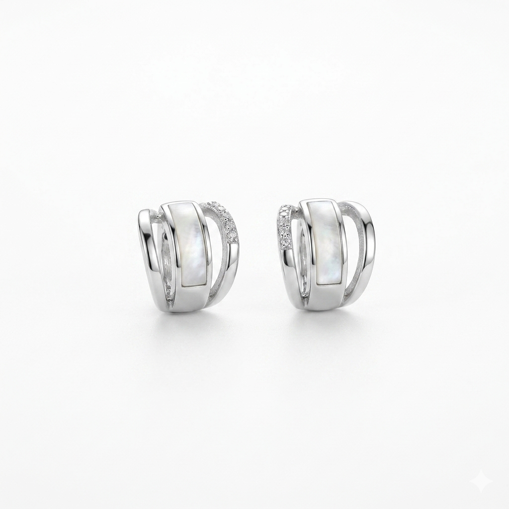 Silver Multi Row Mother of Pearl Earrings