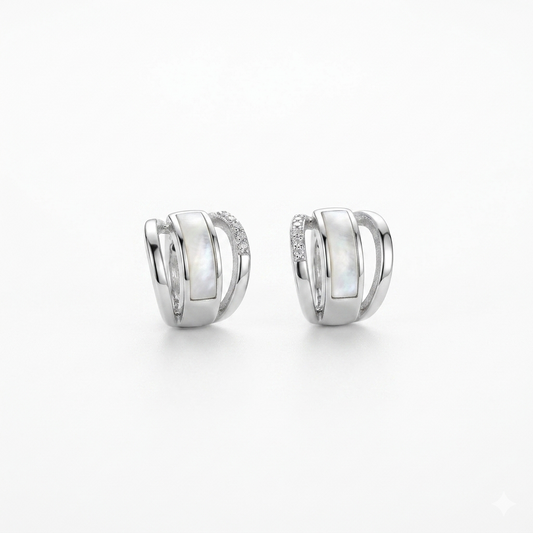 Silver Multi Row Mother of Pearl Earrings