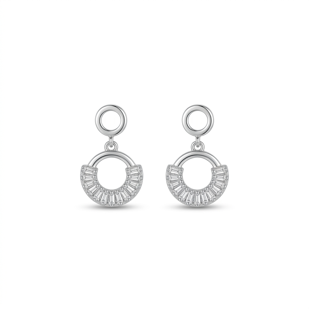 Silver White Cubic Spark Hoops Earrings