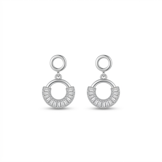 Silver White Cubic Spark Hoops Earrings