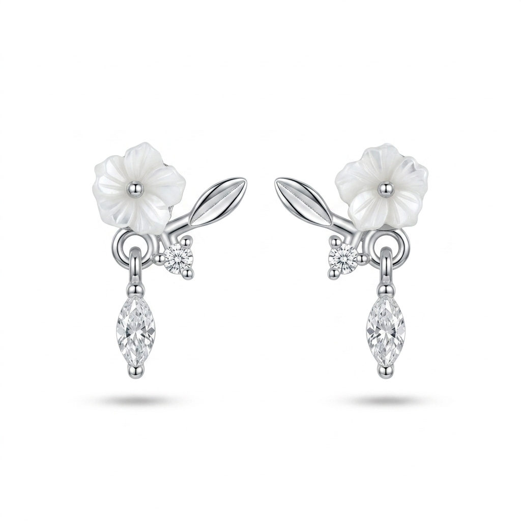 Silver Twin Petal Drop Earrings