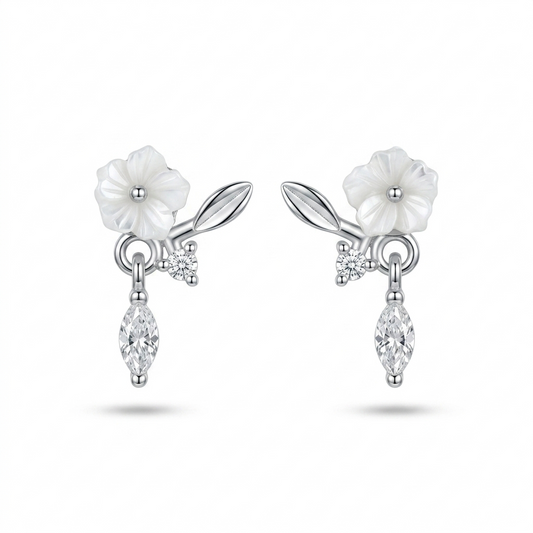 Silver Twin Petal Drop Earrings