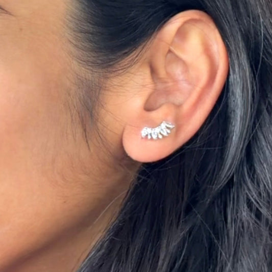 925 Sterling Silver Crystal Leaf Ear Crawler Earrings