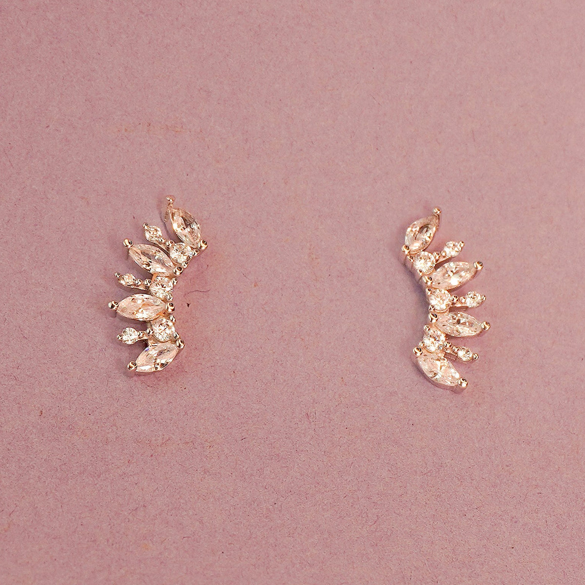 925 Sterling Silver Crystal Leaf Ear Crawler Earrings