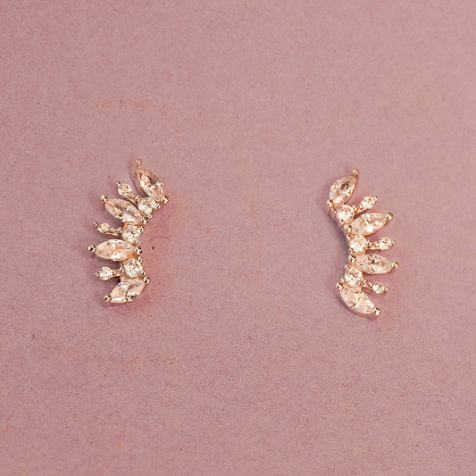 925 Sterling Silver Crystal Leaf Ear Crawler Earrings