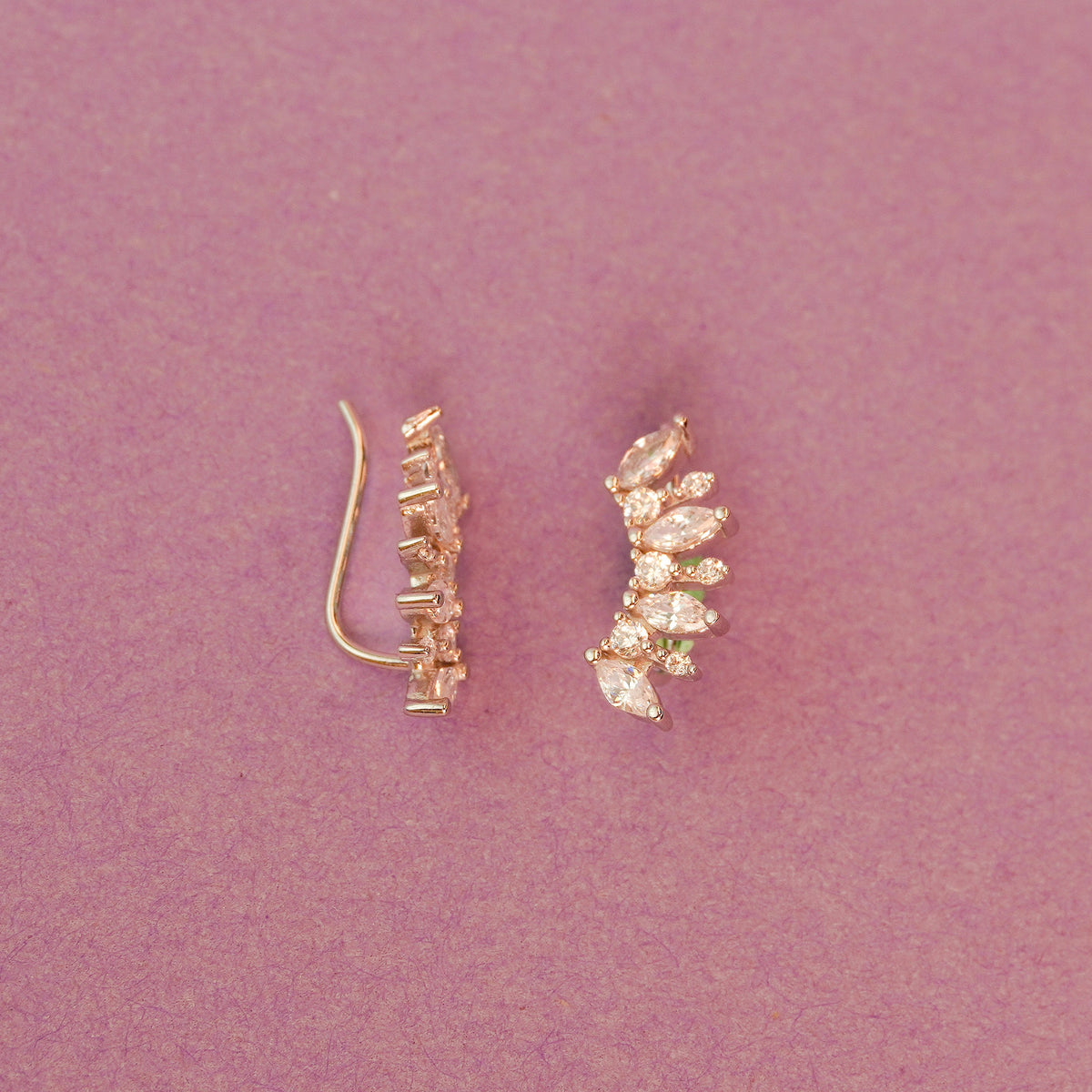 925 Sterling Silver Crystal Leaf Ear Crawler Earrings