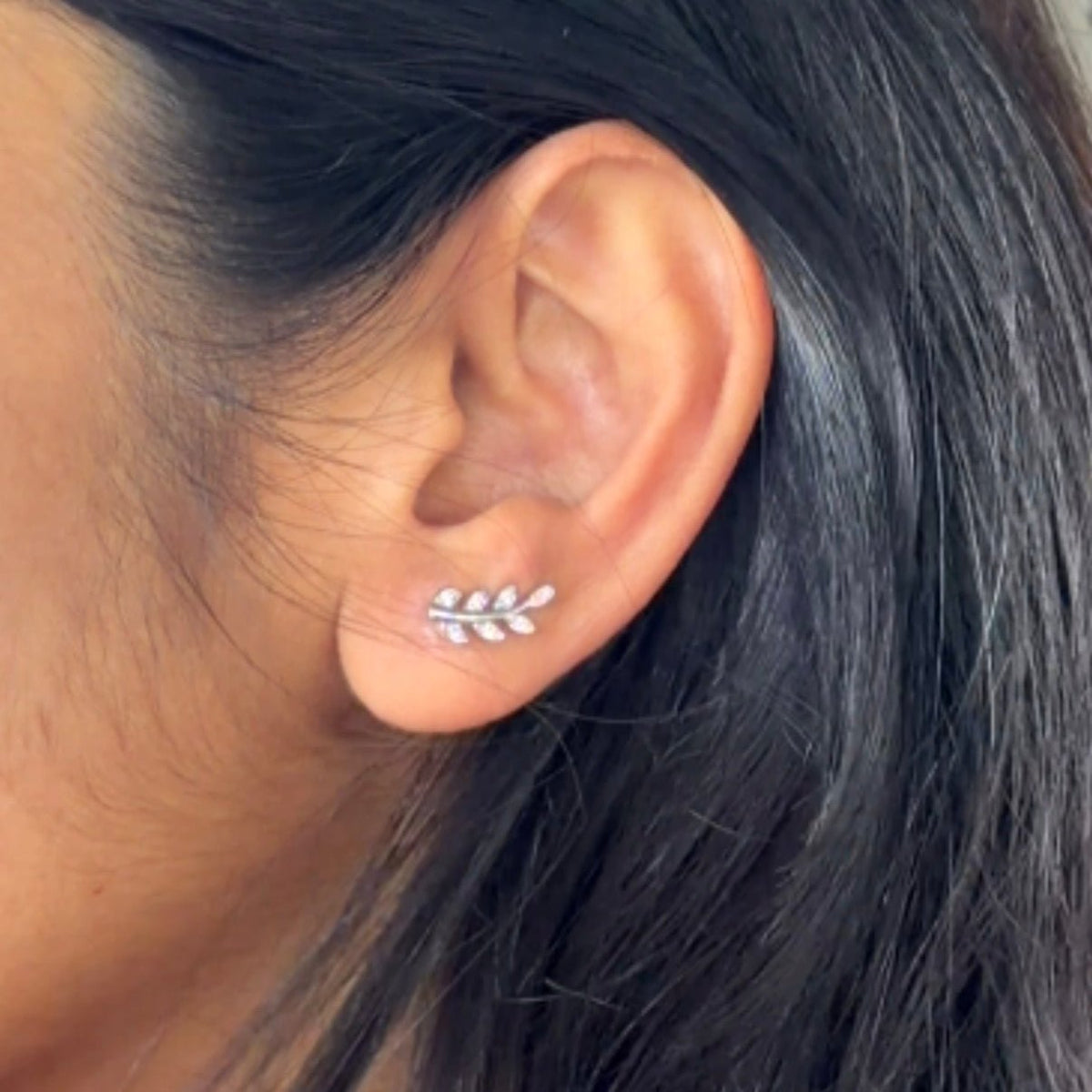 925 Sterling Silver Leaf-Themed Ear Climber Cuff Earrings