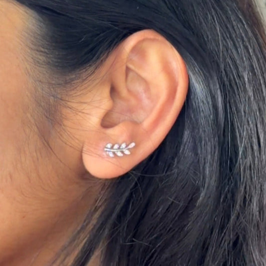 925 Sterling Silver Leaf-Themed Ear Climber Cuff Earrings